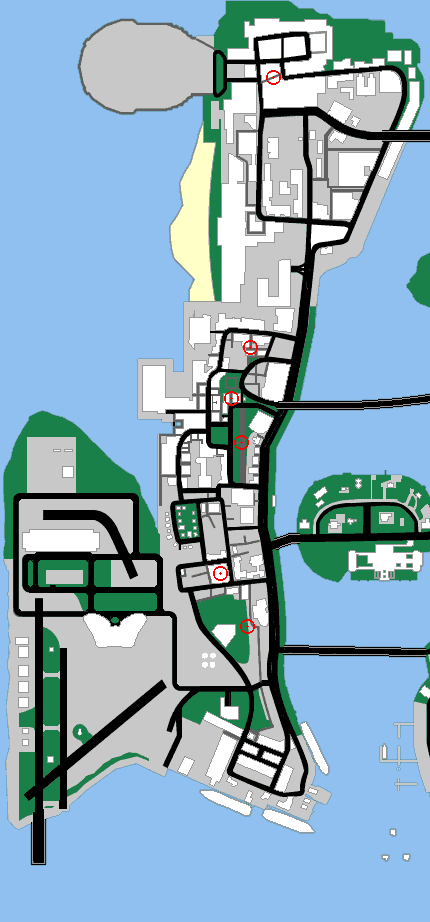 Map of Vice City: Location of Police Bribes