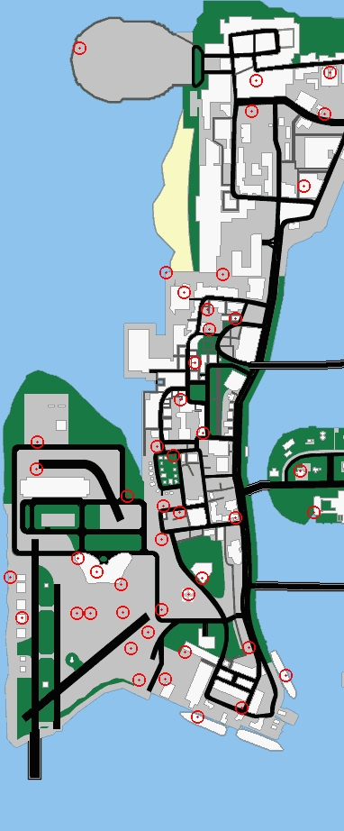 Map of Vice City: Location of Hidden Packages.