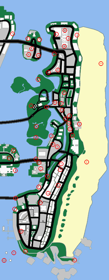Map of Vice City: Location of Hidden Packages.