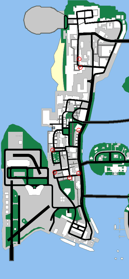 Map of Vice City: Location of the Stores you can rob