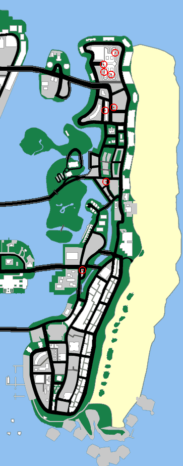 Map of Vice City: Location of Stores you can rob