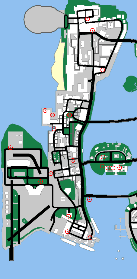 Map of Vice City: Location of Weapons