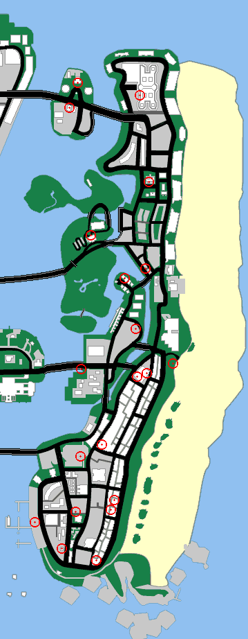 Map of Vice City: Location of Weapons